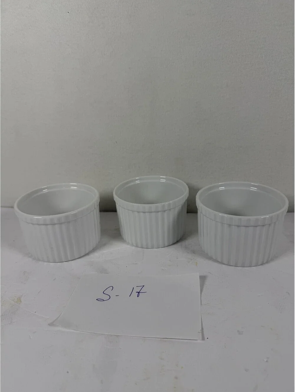 Crate & Barrel Porcelain Fluted Ramekins Set of 3 White Kitchenware S-17
